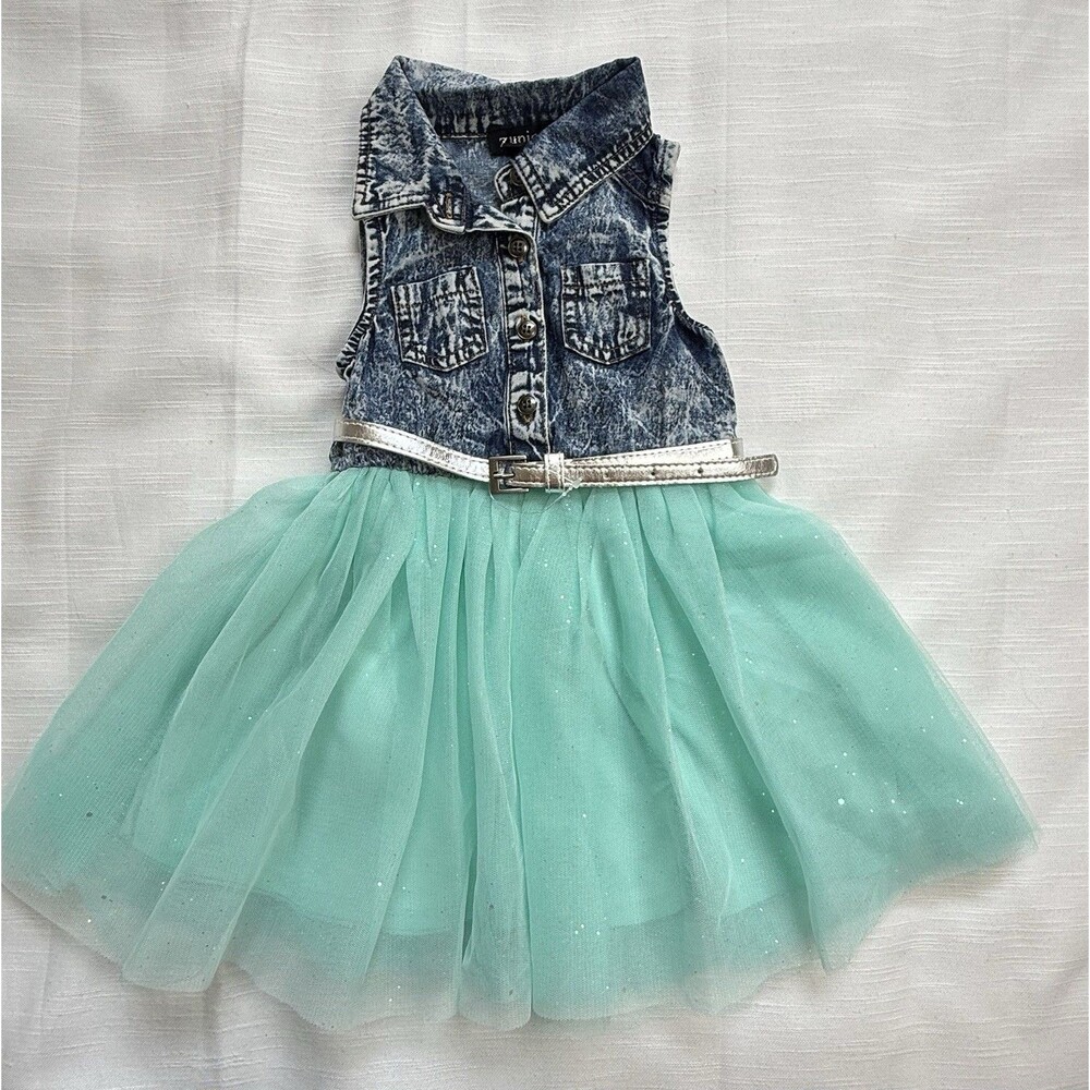 Zunie Little Girls Sleeveless Denim Bodice Mesh Tutu Skirted Dress Sz 2 New